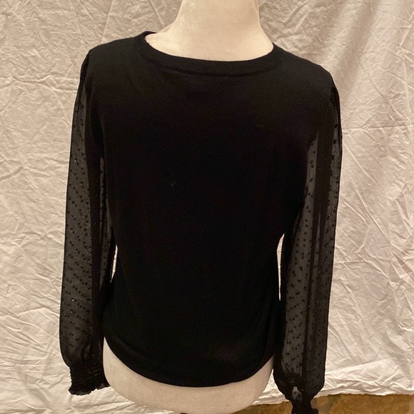 NWOT LOFT Black sweater with sheer shimmer sleeves. Beautiful. - Picture 3 of 6